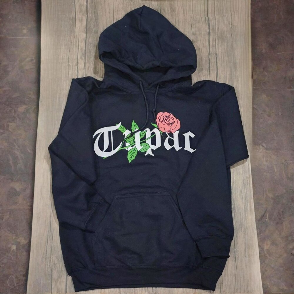 2Pac ✦ Black Rose Graphic Hoodie ✦ Iconic Hip-Hop Streetwear Pullover Unisex S - Picture 3 of 8